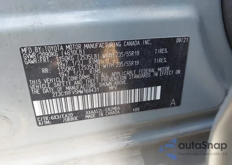 2021 Toyota Rav4 Xle Premium z USA, uszkodzony, nr VIN 2T3C1RFV5MW168431